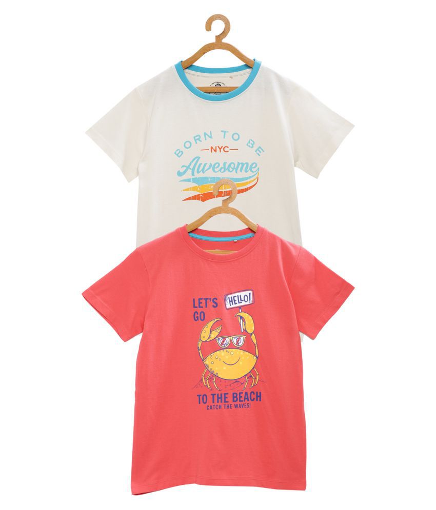 Cub McPaws Boys Graphic Print Organic Cotton Blend T Shirt (Multicolor, Pack of 2)
