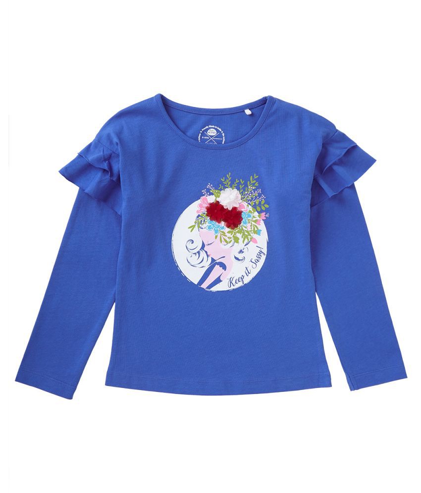     			Cub McPaws Girls Graphic Print Cotton Jersey T Shirt (Light Blue, Pack of 1)