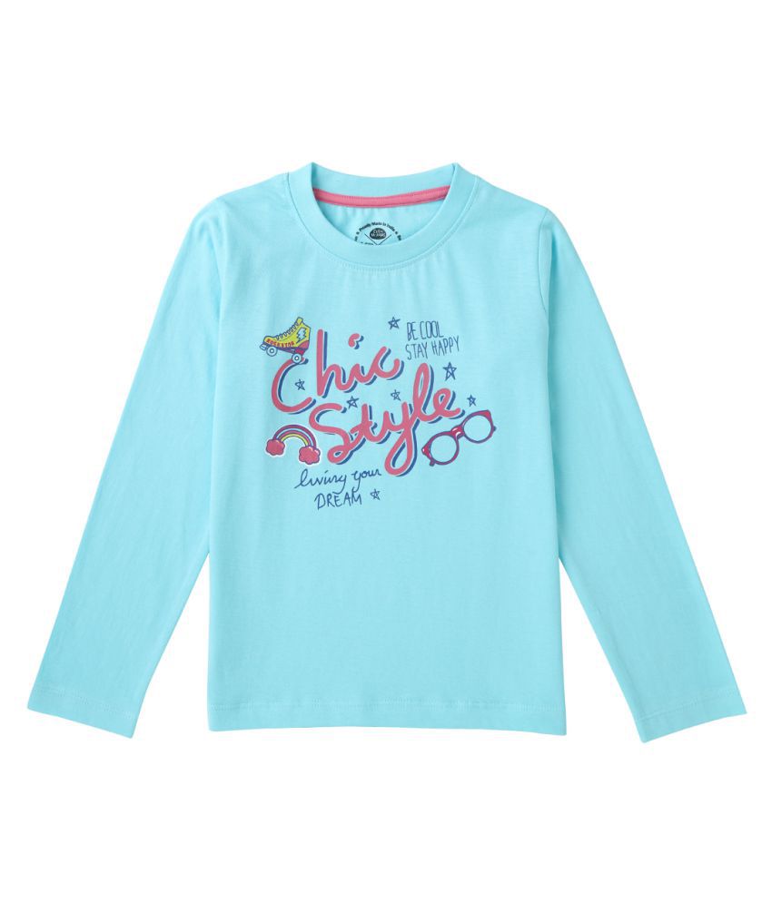     			Cub McPaws Girls Graphic Print Pure Cotton T Shirt (Light Blue, Pack of 1)