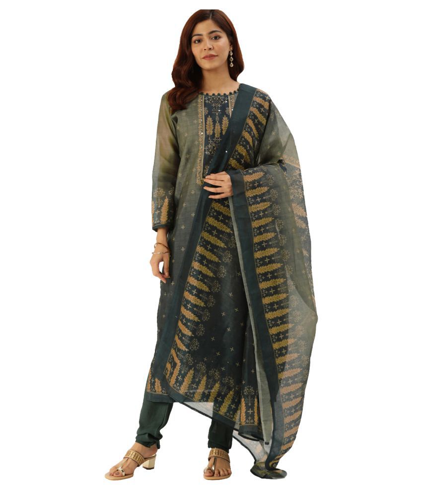     			Shaily Retails Blue Chanderi Unstitched Dress Material - Single