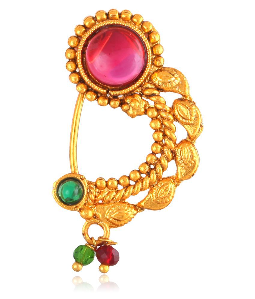     			Vighnaharta Oxidised Gold with Artificial stone and beads Alloy Maharashtrian Cultural Nath Nathiya./ Nose Pin for women-VFJ1029NTH-Press