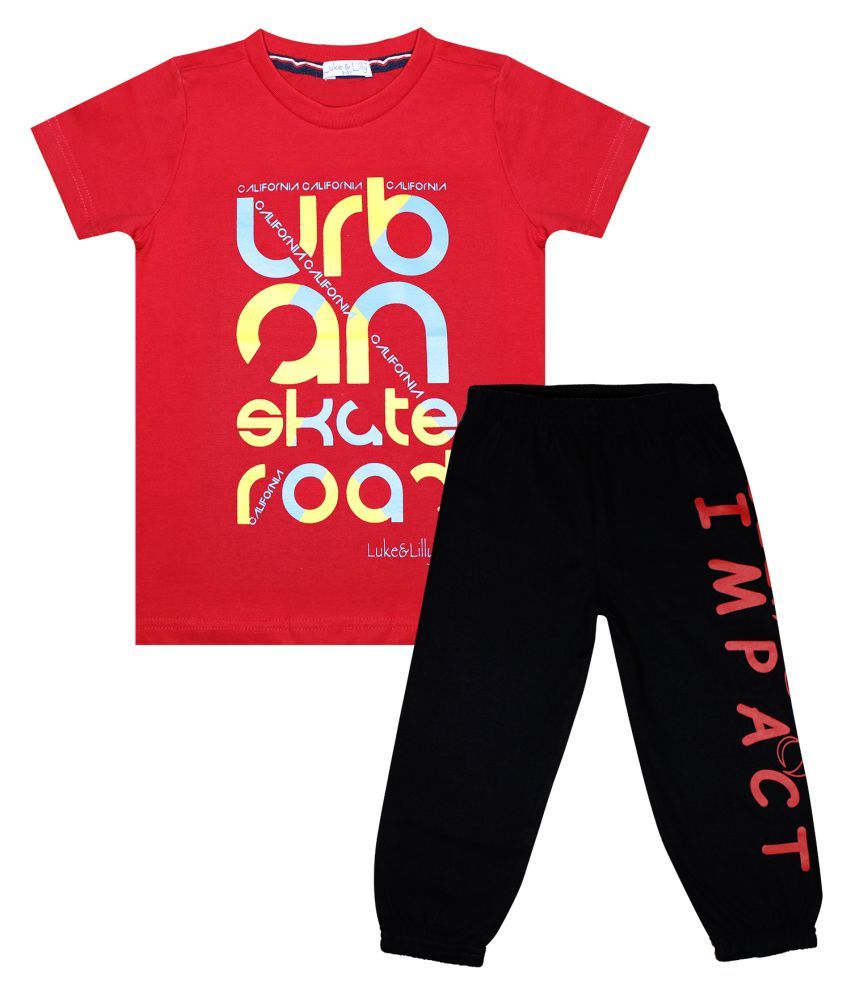     			Luke and Lilly Boys Pack of 1 Printed Cotton T-shirt with Track Pants