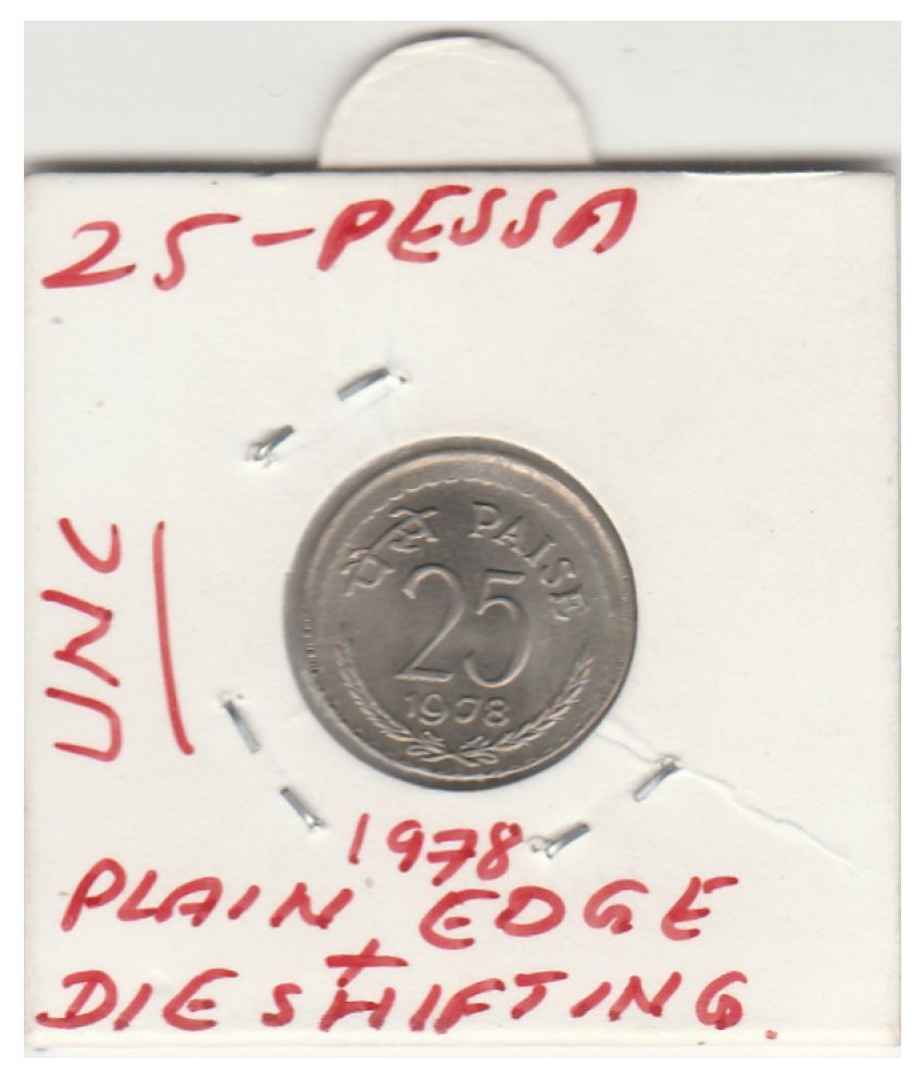     			NUMISMATTECLY RARE AND COLLECTIBLE TWENTY FIVE  PESSA COPPER NICKLE C01N ,  YEAR-1978 ,WITH  DIE SHIFTING AND PLAIN EDGE  ERROR  . IN EXTRA FINE CONDITION LIKE UNC .CHECK PICTURE CAREFULLY BEFORE ORDER,PLEASE DONT PLACE FAKE ORDER. WIGHT-2.5GRAMS .