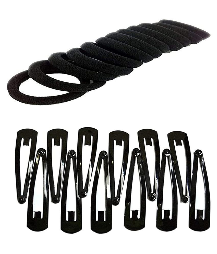     			VSAKSH Women's Black Hair Rubber (Set of 5) with Hair Clips (Set of 12)