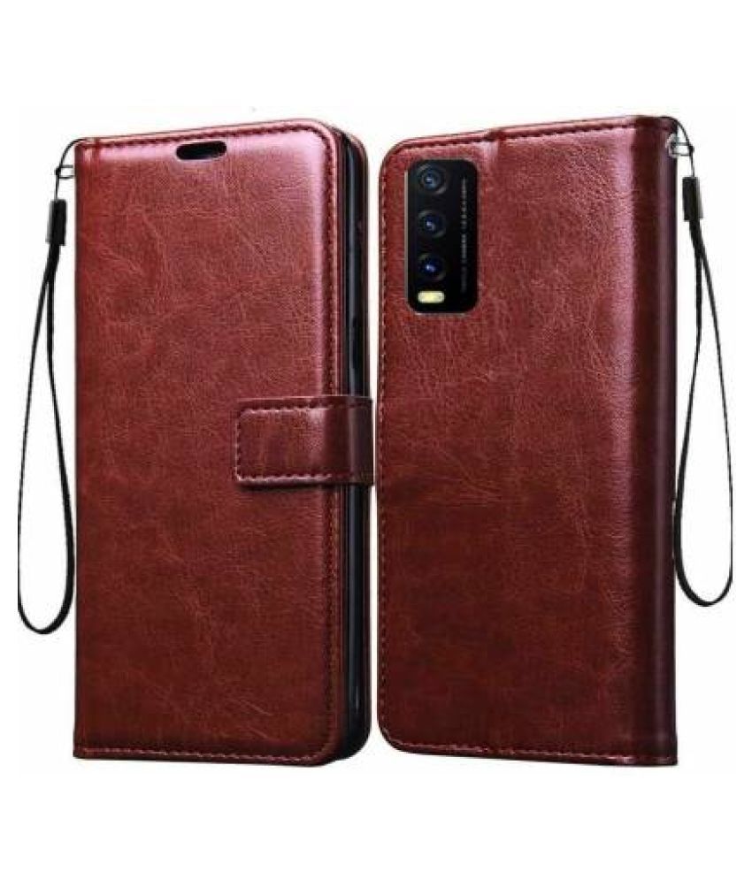     			Vivo Y20 Flip Cover by NBOX - Brown Viewing Stand and pocket