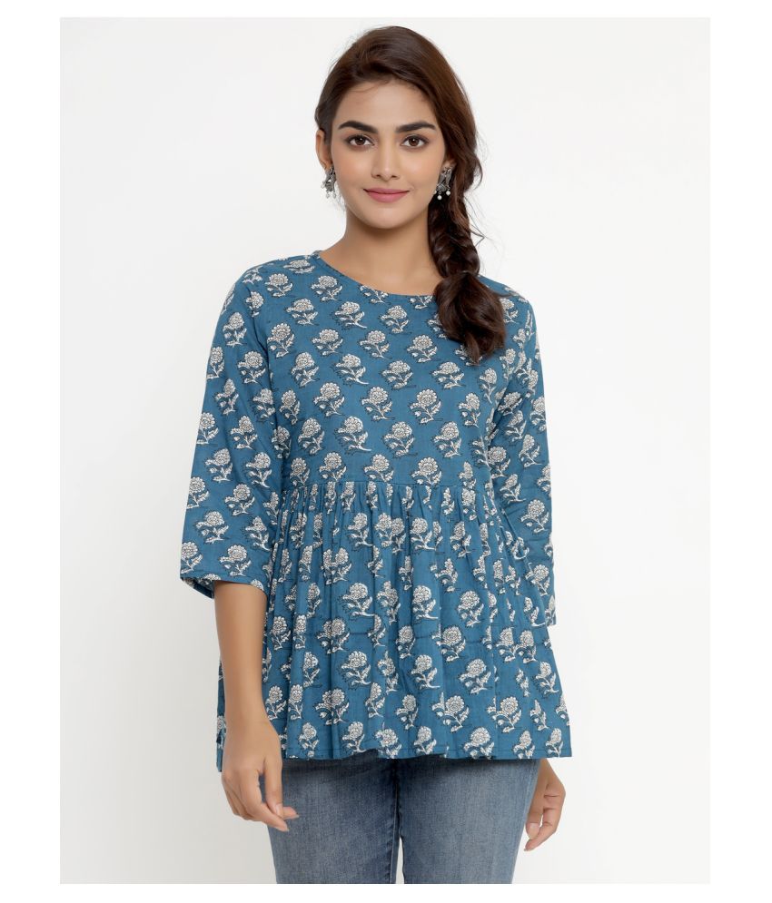     			miravan Cotton Peplum Tops - Blue