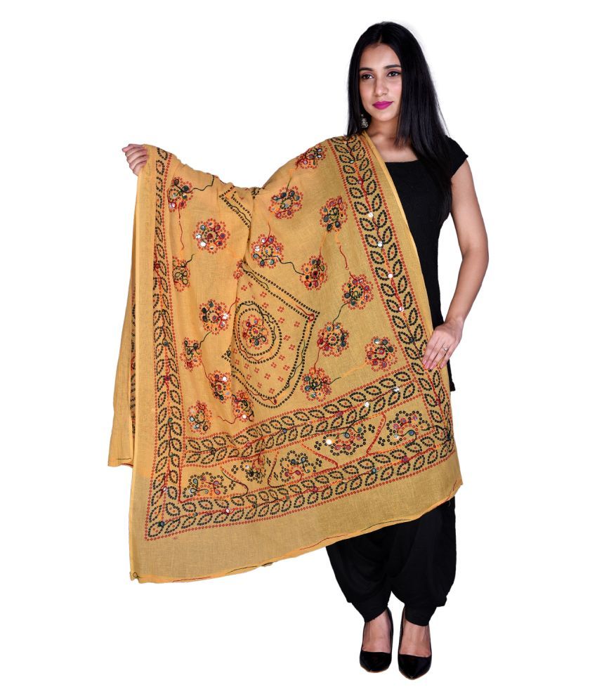     			Raj Beige Cotton Aari Embroidered Dupatta - Single