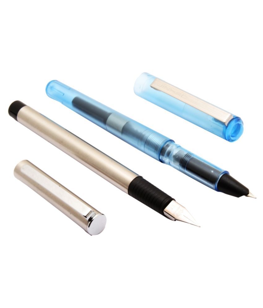     			Set of 2 - Jinhao Demonstrator Blue & Steel Fountain Pens Fine Nib New