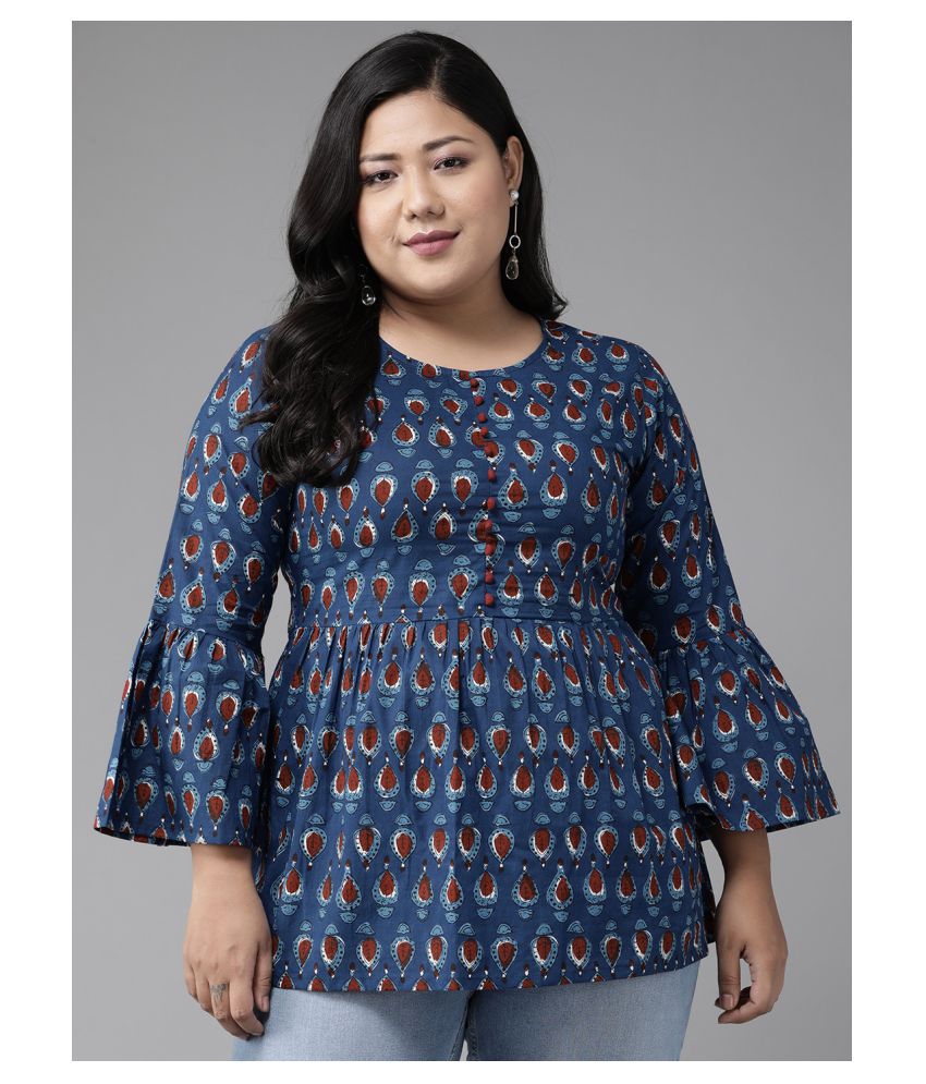     			Yash Gallery - Blue Cotton Blend Women's Empire Top ( Pack of 1 )