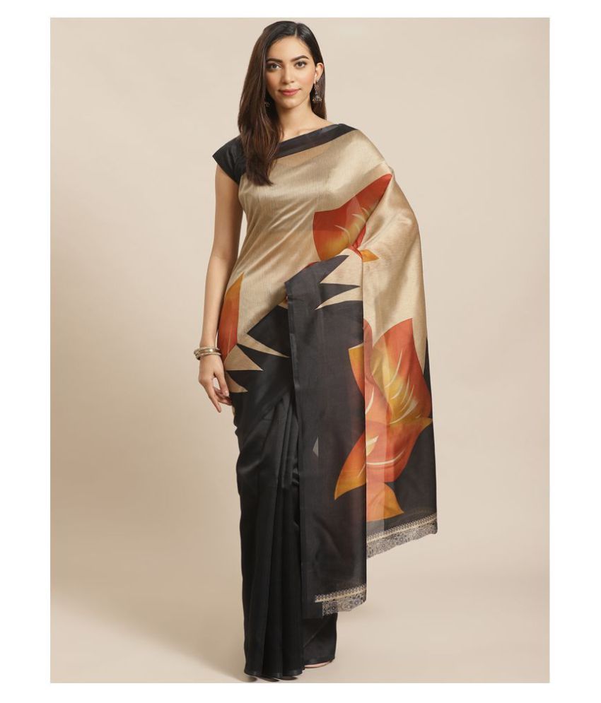     			Grubstaker Black Art Silk Saree - Single