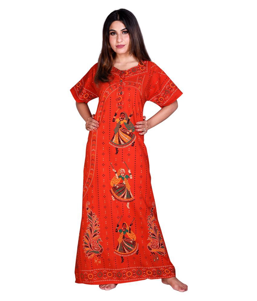     			Raj Cotton Nighty & Night Gowns - Orange Single