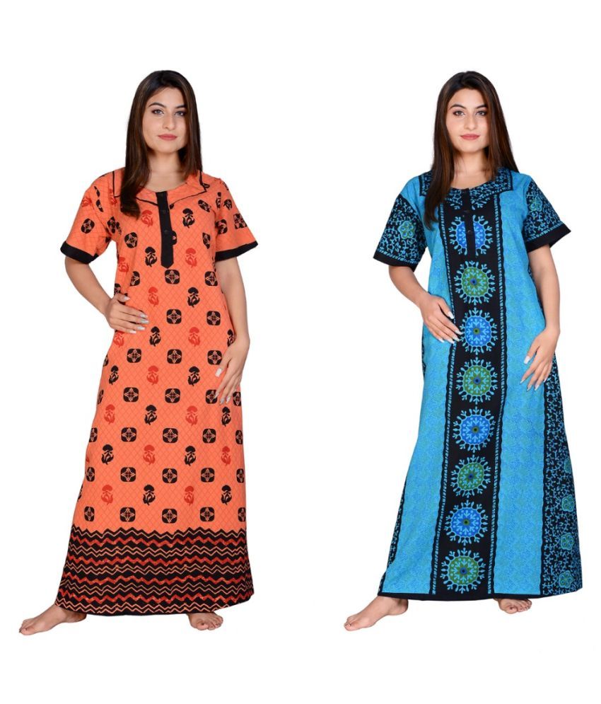     			Raj Cotton Nighty & Night Gowns - Multi Color Pack of 2