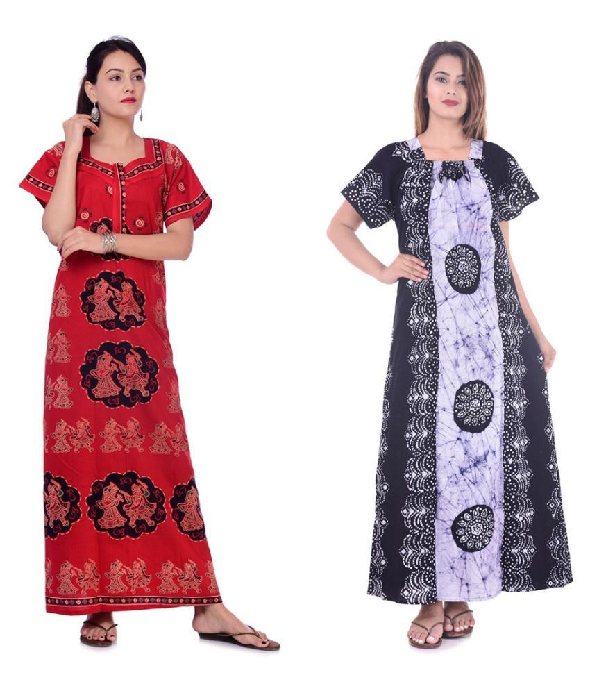     			Raj Cotton Nighty & Night Gowns - Multi Color Pack of 2