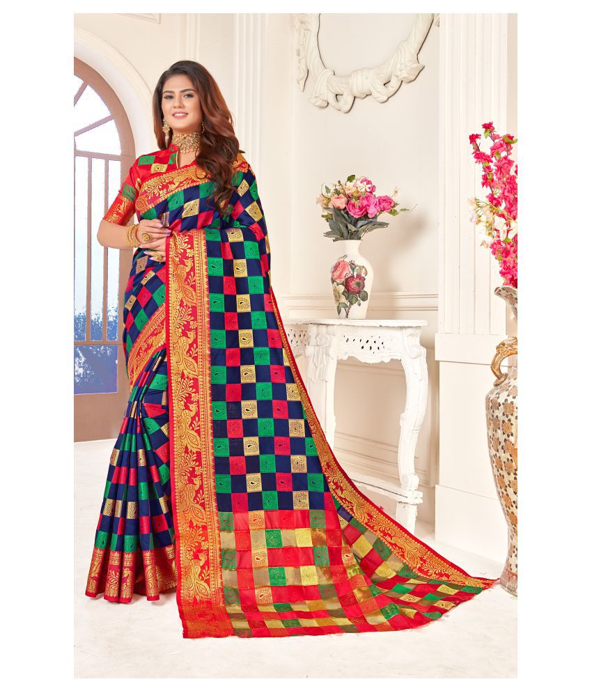     			Darshita International - Multicolor Silk Blend Saree With Blouse Piece (Pack of 1)