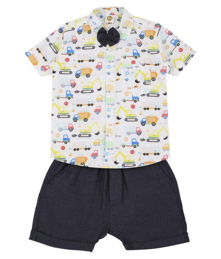     			K&U Boys Printed Shirt Short Sets in White, Blue