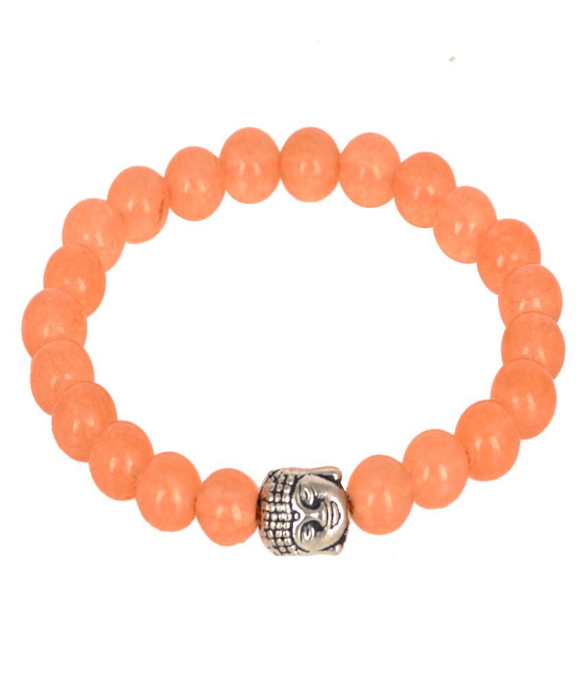     			KESAR ZEMS Natural Peach Akik Hakik Agate Stone With Silver Color Buddha Cham Stretchable Bracelet Wrist Stylish Band For Unisex {10 x 2 x 1 CM} Peach.