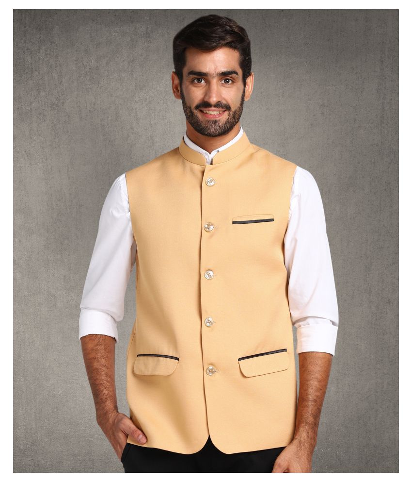     			Hangup Khaki Cotton Blend Nehru Jacket Single Pack