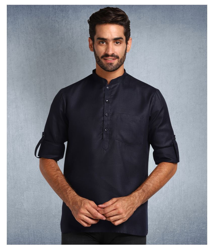     			Hangup Navy Polyester Blend Kurta Single