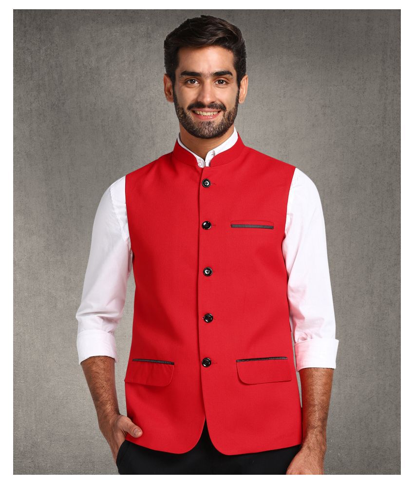     			Hangup Red Cotton Blend Nehru Jacket Single Pack