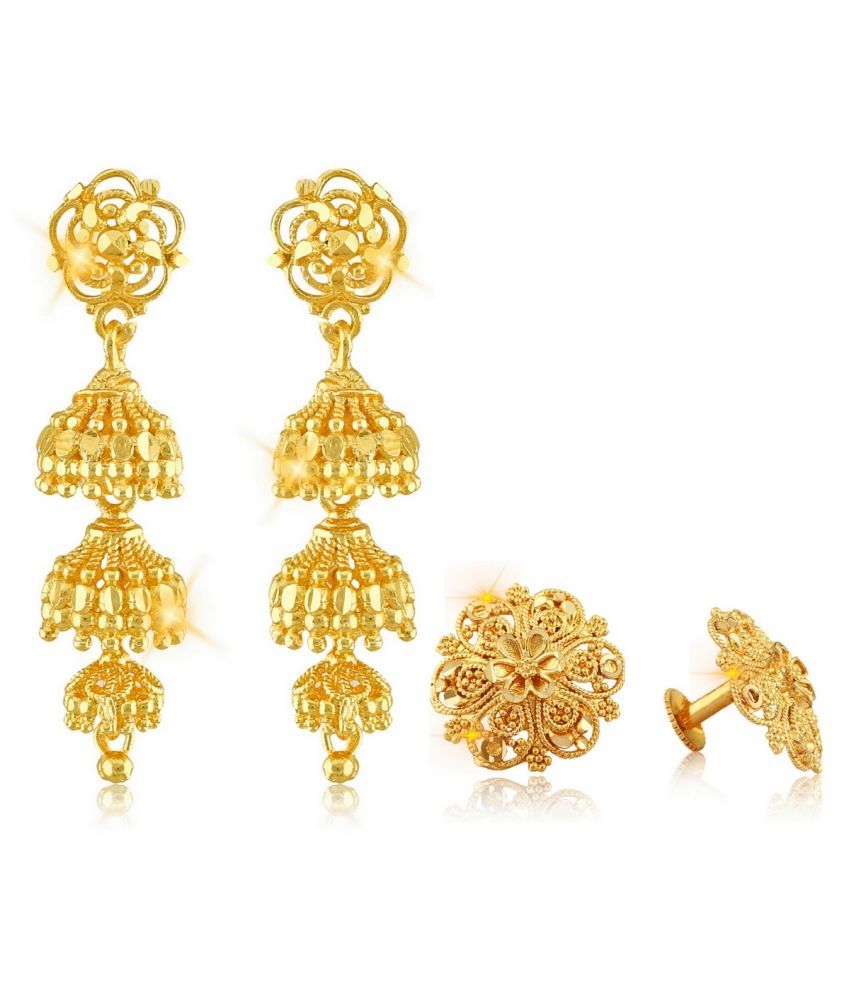     			Vighnaharta Traditional South Screw Back Alloy Gold Plated Jhumki and Stud Earring Combo set for Women and Girls