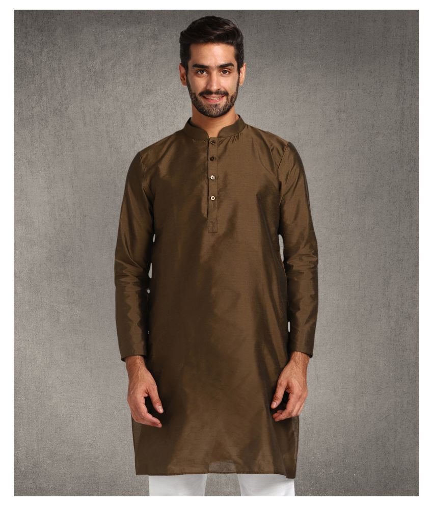     			Hangup Brown Silk Kurta Single