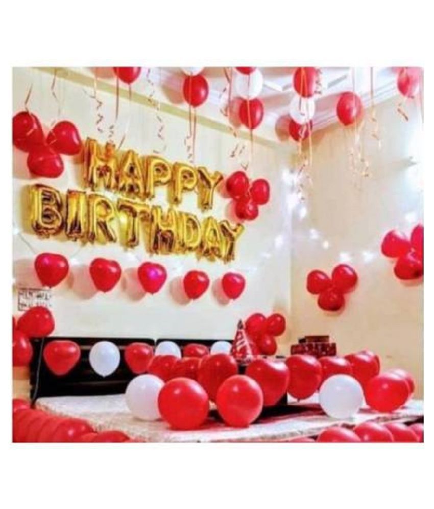     			GNGS Happy Birthday Foil Balloons (Golden) & 10 Red Heart, 10 Red & 10 White Balloons (Pack of 43)