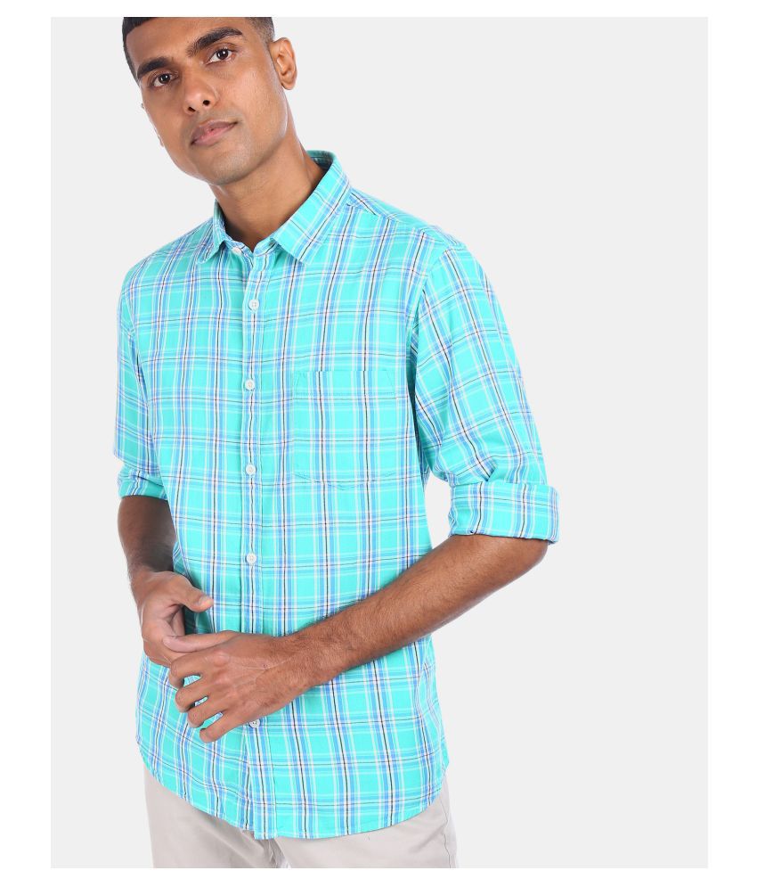 Ruggers 100 Percent Cotton Turquoise Shirt Single