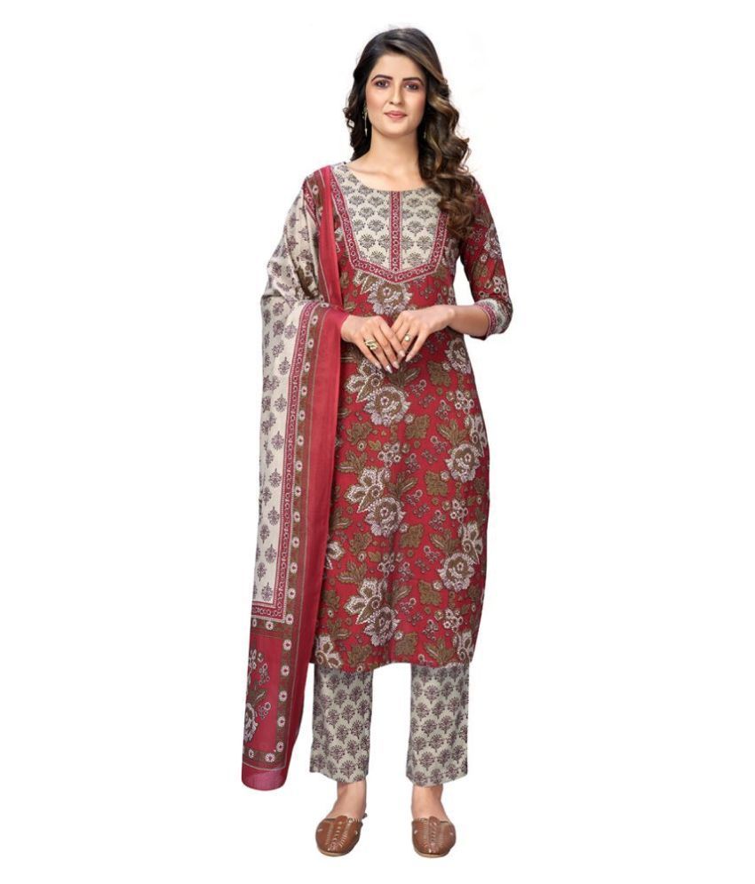     			Vbuyz - Red Straight Cotton Women's Stitched Salwar Suit ( Pack of 1 )