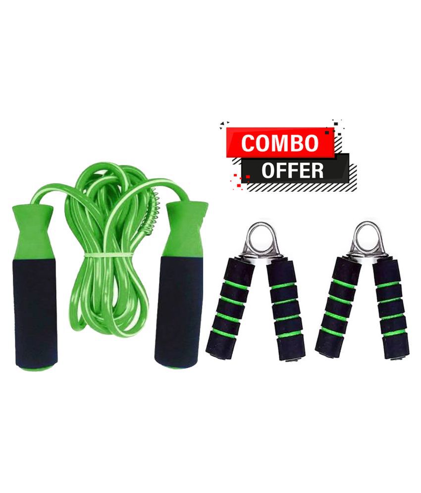     			Skipping Rope And Hand Grip for Men Gym Women Weight Loss and Hand Muscles Exercise (GREEN)