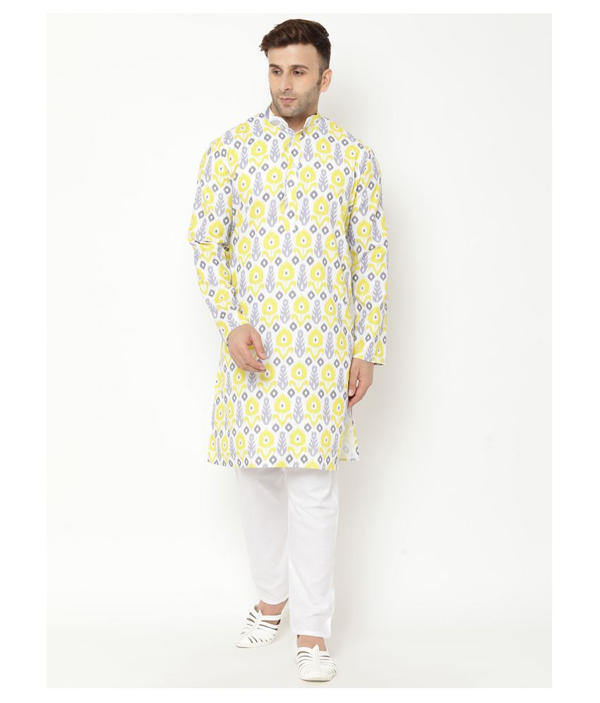     			Hangup Yellow Cotton Blend Kurta Pyjama Set Single Pack