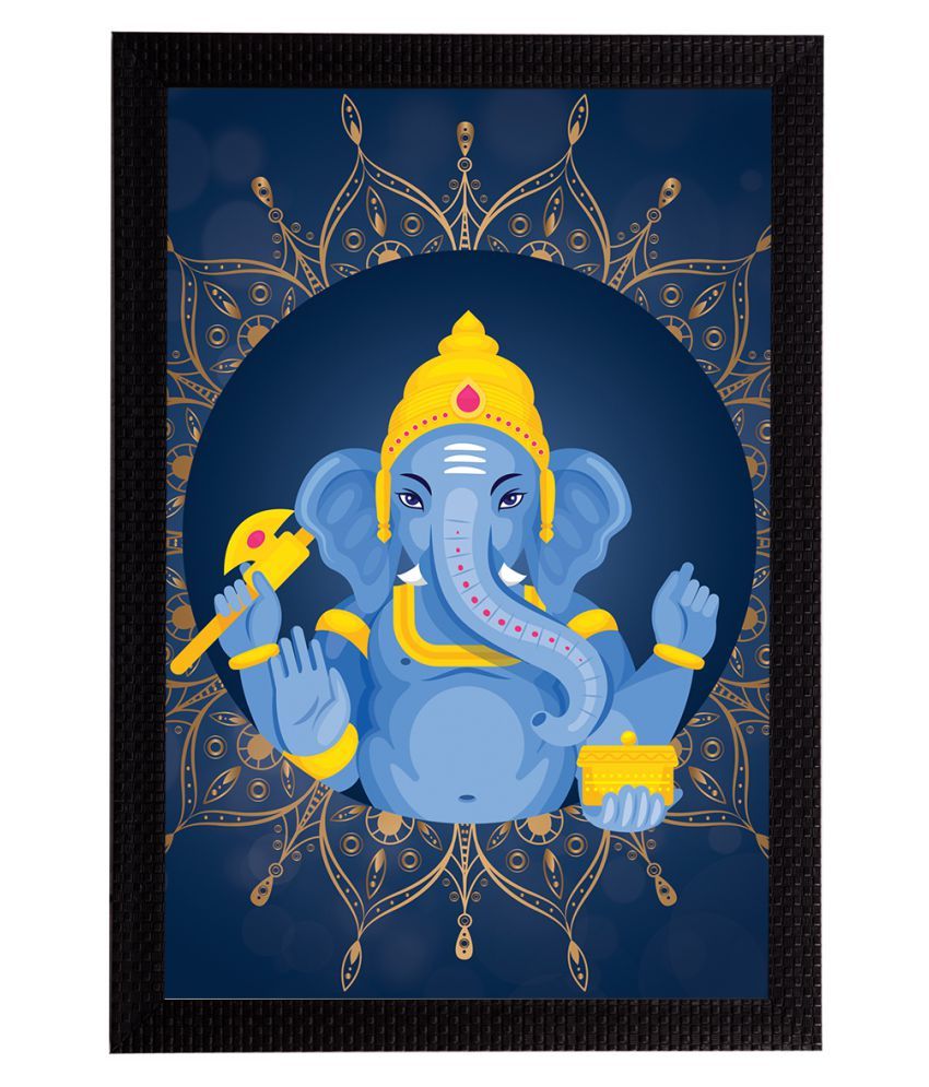     			eCraftIndia Blue & Yellow Lord Ganesha Satin Matt Textured UV Wall Art