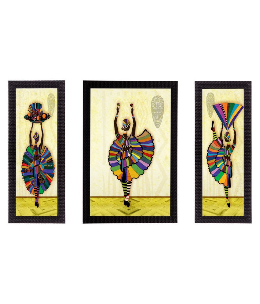     			eCraftIndia Set of 3 Multicoloured Dancing Lady UV Wall Art