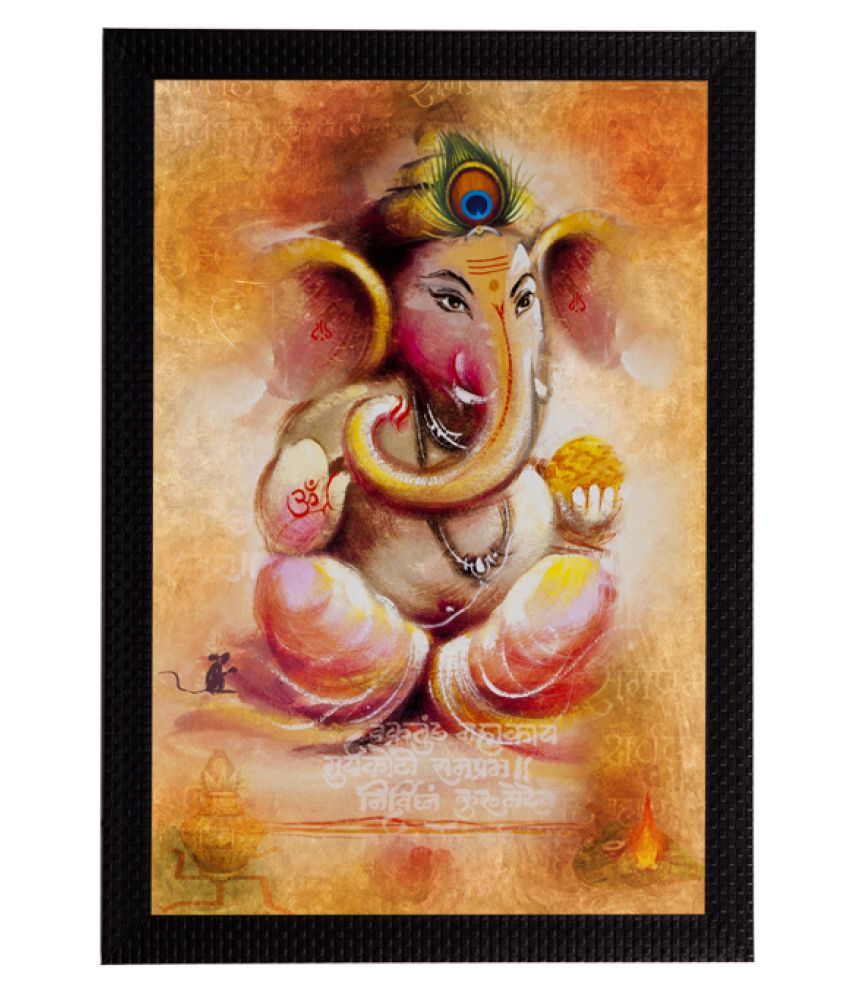     			eCraftIndia Yellow & Orange Lord Ganesha Satin Matt Texture UV Art Wall Painting