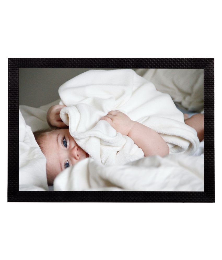     			eCraftIndia White Cute Baby Satin Matt Textured Frame UV Wall Art