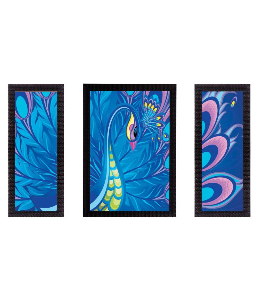     			eCraftIndia Set of 3 Multicoloured Peacock UV Wall Art