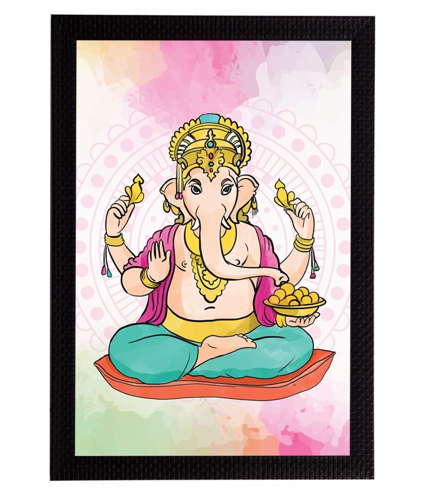     			eCraftIndia Cream & Pink Lord Ganesha Satin Matt Textured UV Wall Art