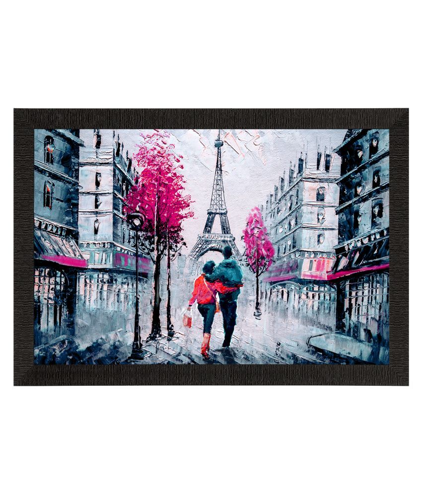     			eCraftIndia White & Pink Romantic Couple In Front of Effiel Tower Texture Painting