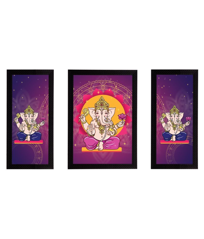     			eCraftIndia Set of 3 Lord Ganesha Satin Matt Texture UV Art Painting