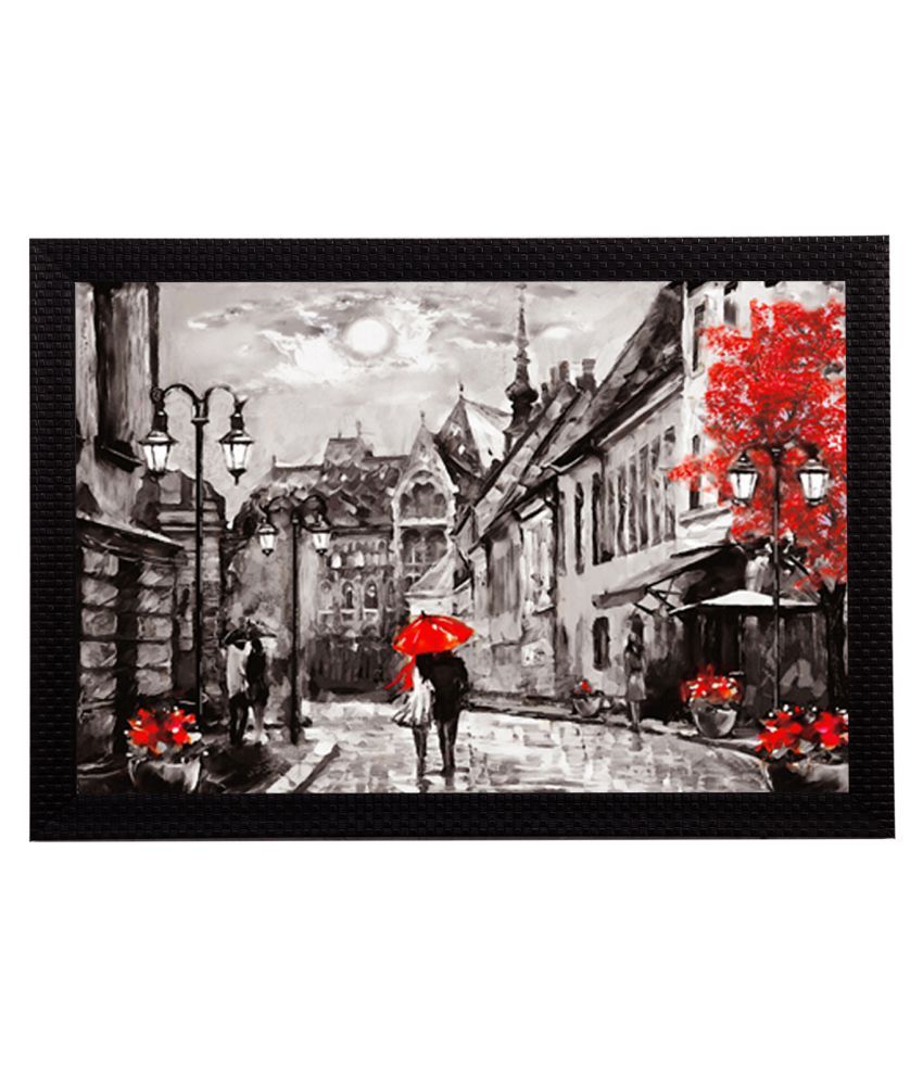     			eCraftIndia Couple under Red Umbrella Satin Matt Texture UV Art Painting