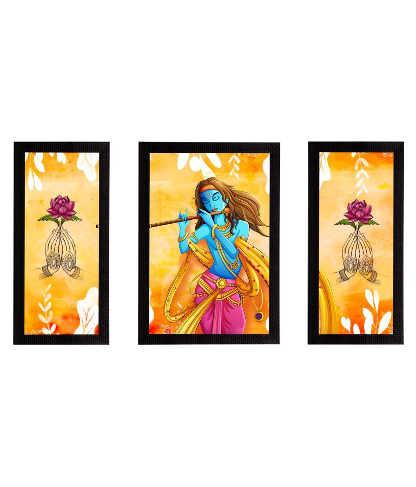     			eCraftIndia Set of 3 Lord Krishna Satin Matt Texture UV Art Painting