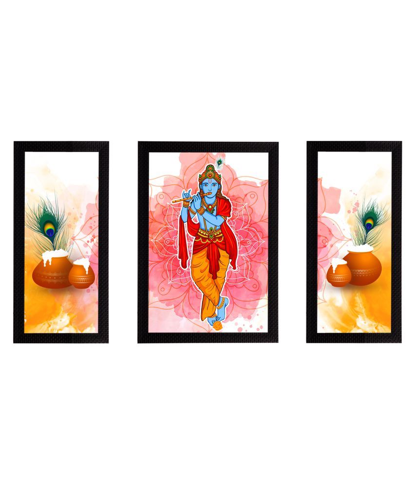     			eCraftIndia Set of 3 Lord Krishna Satin Matt Texture UV Art Painting