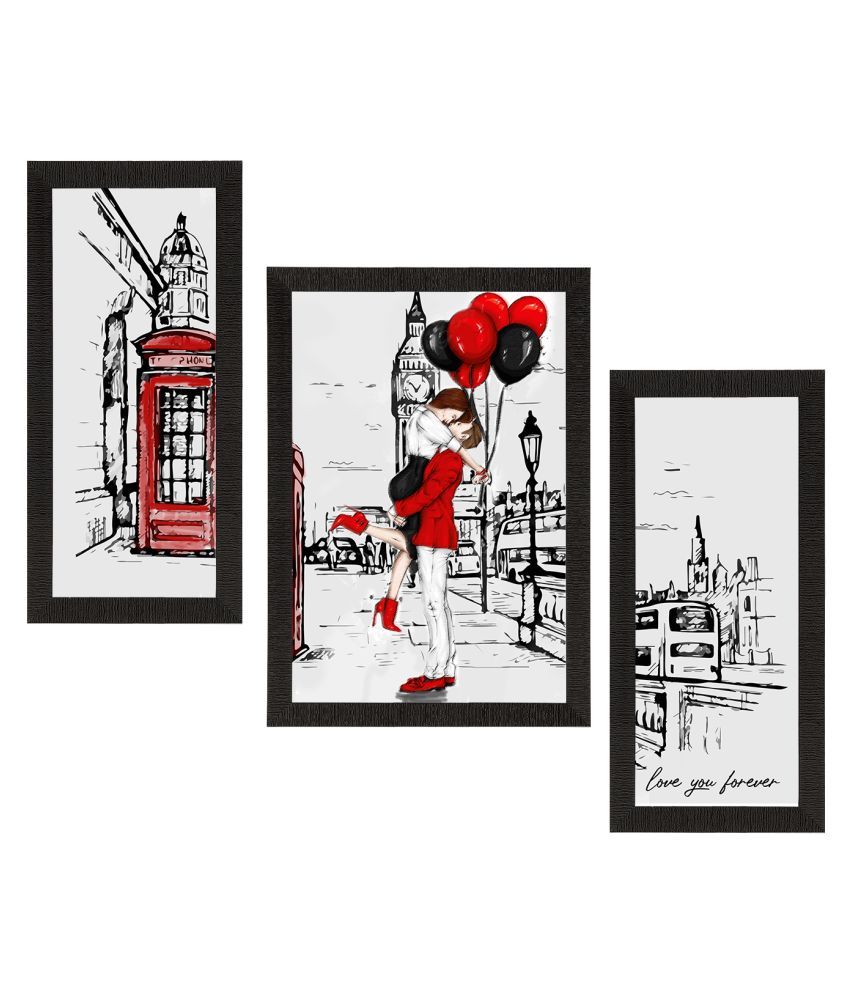     			eCraftIndia Set of 3 White & Black Kissing Couple Satin Matt Texture UV Art Painting