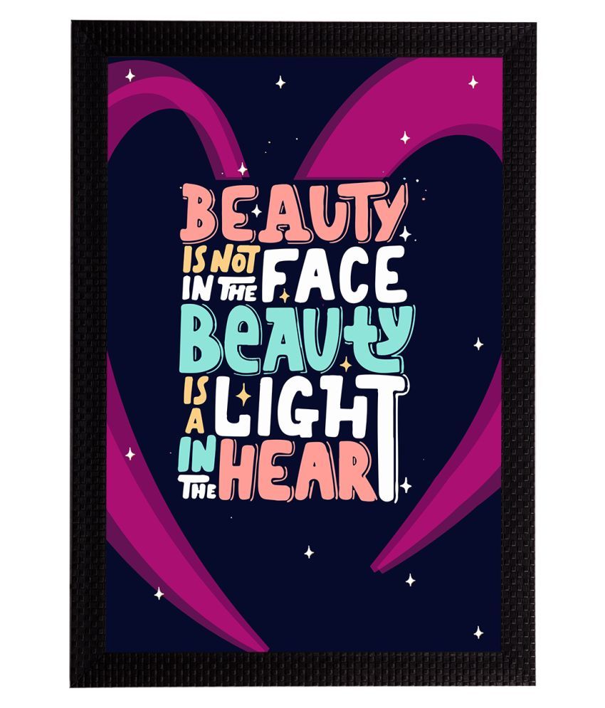     			eCraftIndia Black & Purple "Beauty Is Not In The Face Beauty Is A Light In The Heart" Quirky Quote Matt UV Art Painting