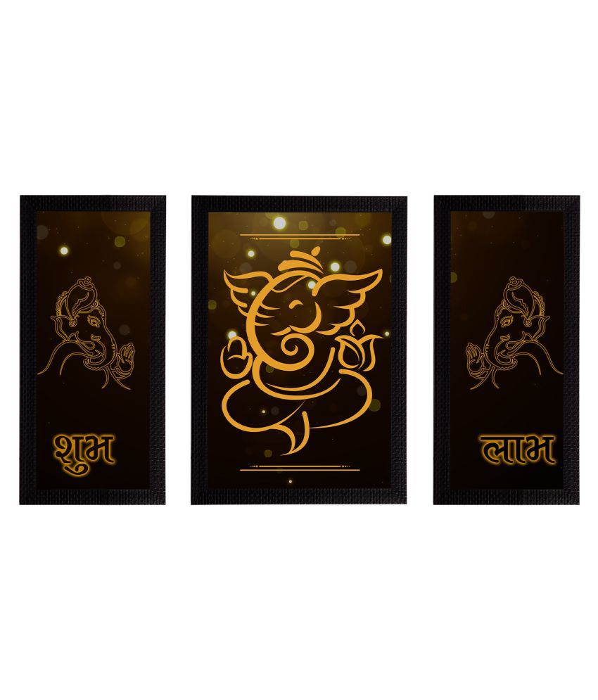     			eCraftIndia Set of 3 Black & Gold-Toned Lord Ganesha Satin Matt Texture UV Art Paintings