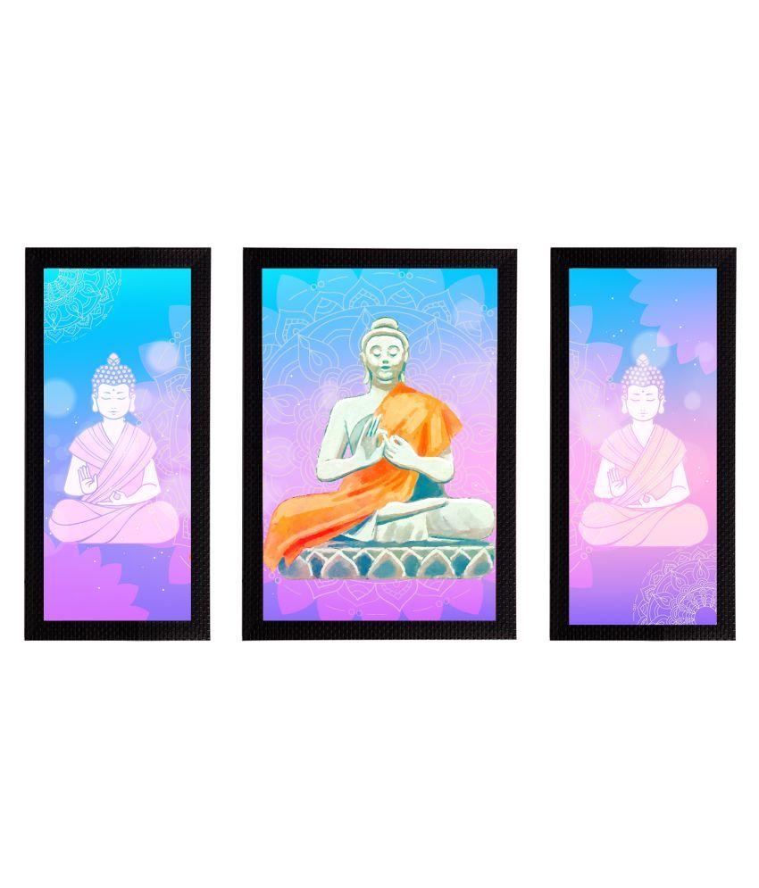     			eCraftIndia Set of 3 Multicoloured Meditating Lord Buddhal Satin Matt Texture UV Wall Arts