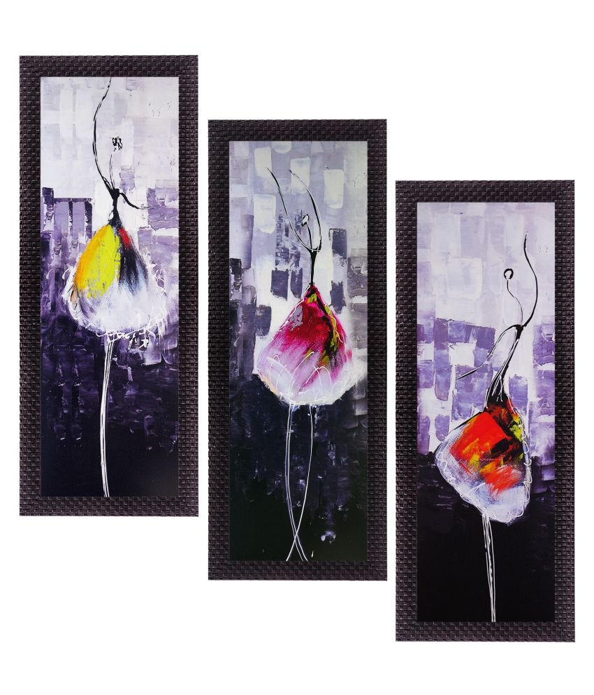     			eCraftIndia Set of 3 Purple & Red Abstract Dancing Lady Satin Matt Texture UV Wall Art