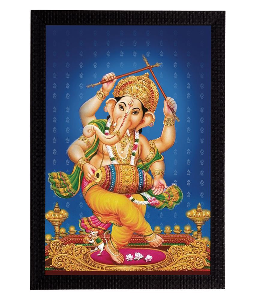     			eCraftIndia Blue & Yellow Lord Ganesha Satin Matt Textured UV Wall Art