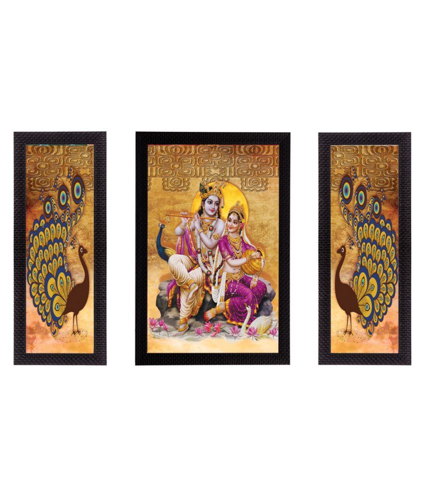     			eCraftIndia Set of 3 Multicoloured Radha Krishna UV Wall Art