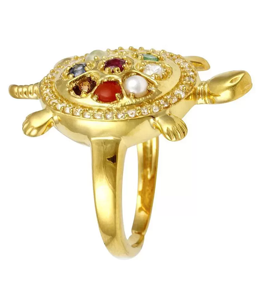 Big Stone Navaratna Ring made with 22k Gold - Gleam Jewels
