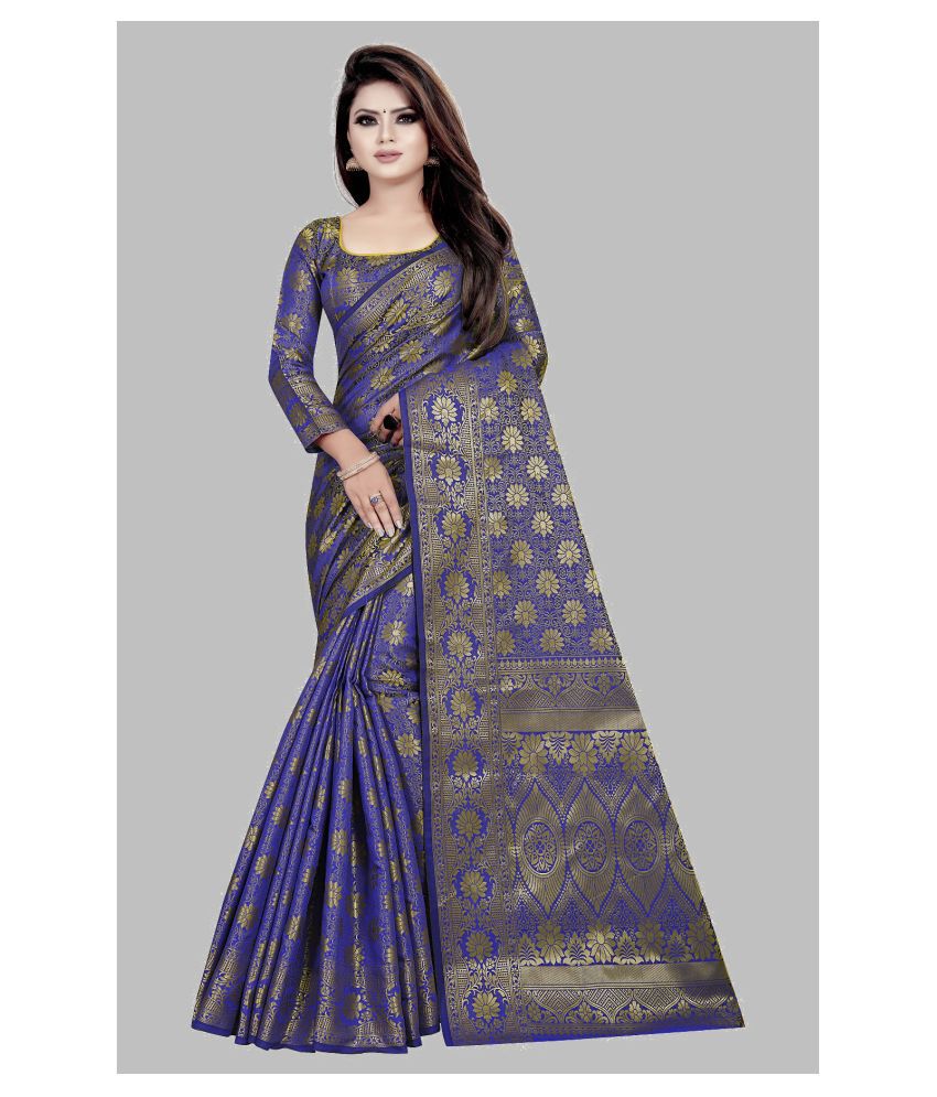     			Gazal Fashions - Blue Banarasi Silk Saree With Blouse Piece (Pack of 1)